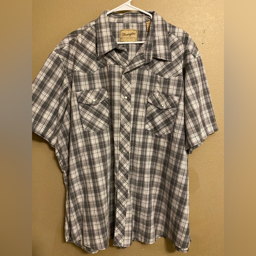 Wrangler Western Men's 3X Black and White Plaid Pearl Snap Shirt Short Sleeve